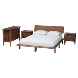 Baxton Studio Alyssa Japandi Walnut Brown Wood King Size 4-Piece Bedroom Set